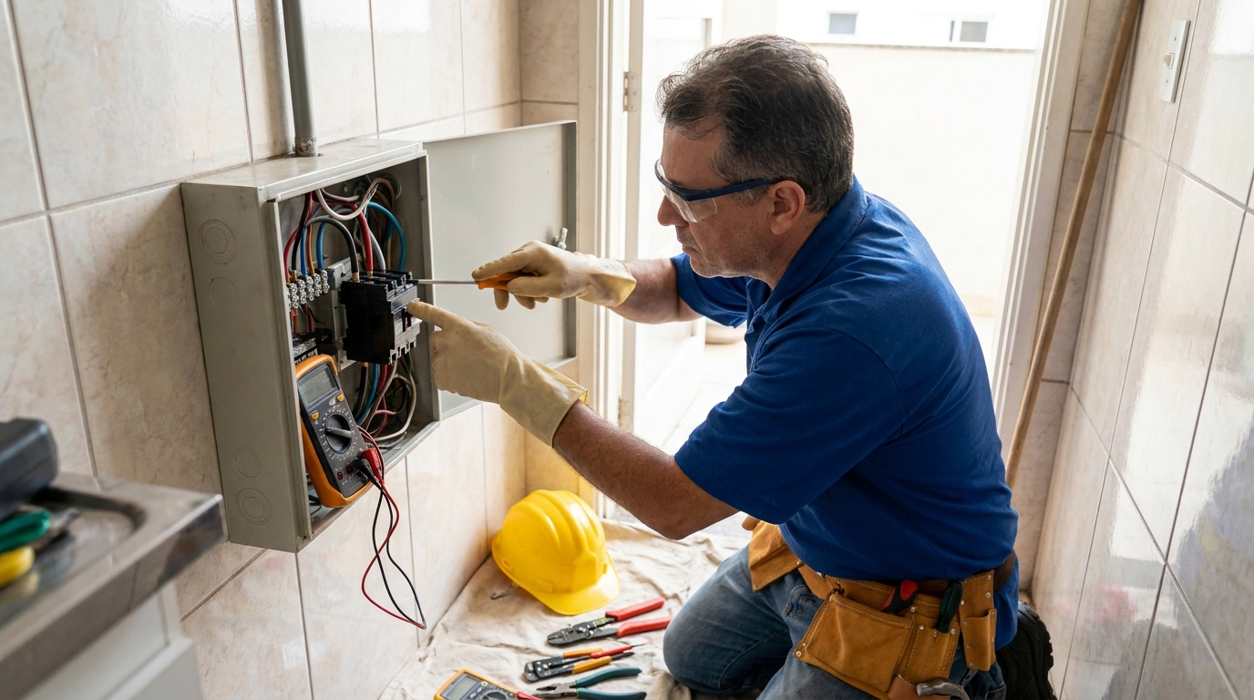 Eletricista instalando disjuntor em Indaiatuba‑SP