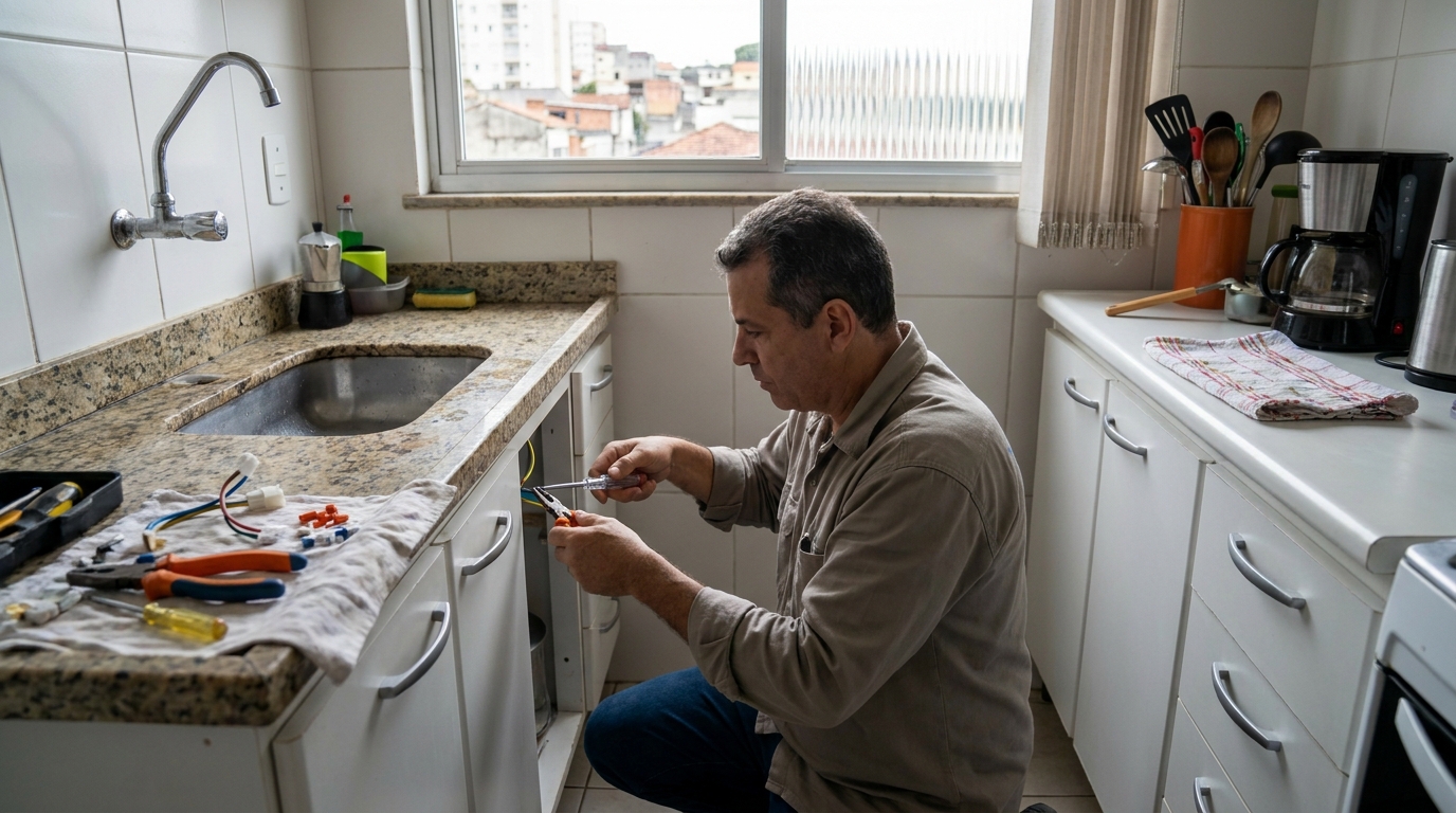 Eletricista instalando torneira eletrica em Indaiatuba‑SP