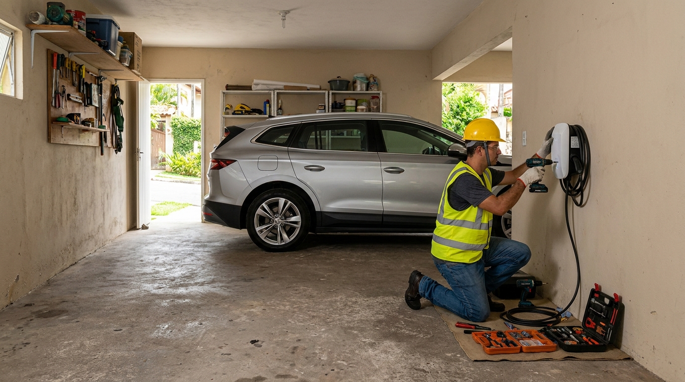 Instalacao de carregador de carro eletrico residencial em Indaiatuba‑SP