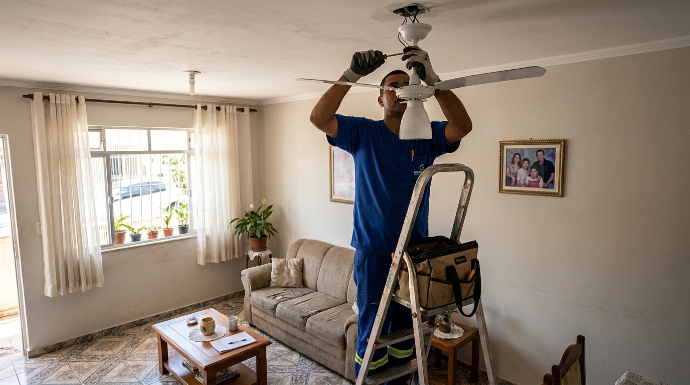 Instalacao de ventilador de teto residencial em Indaiatuba‑SP
